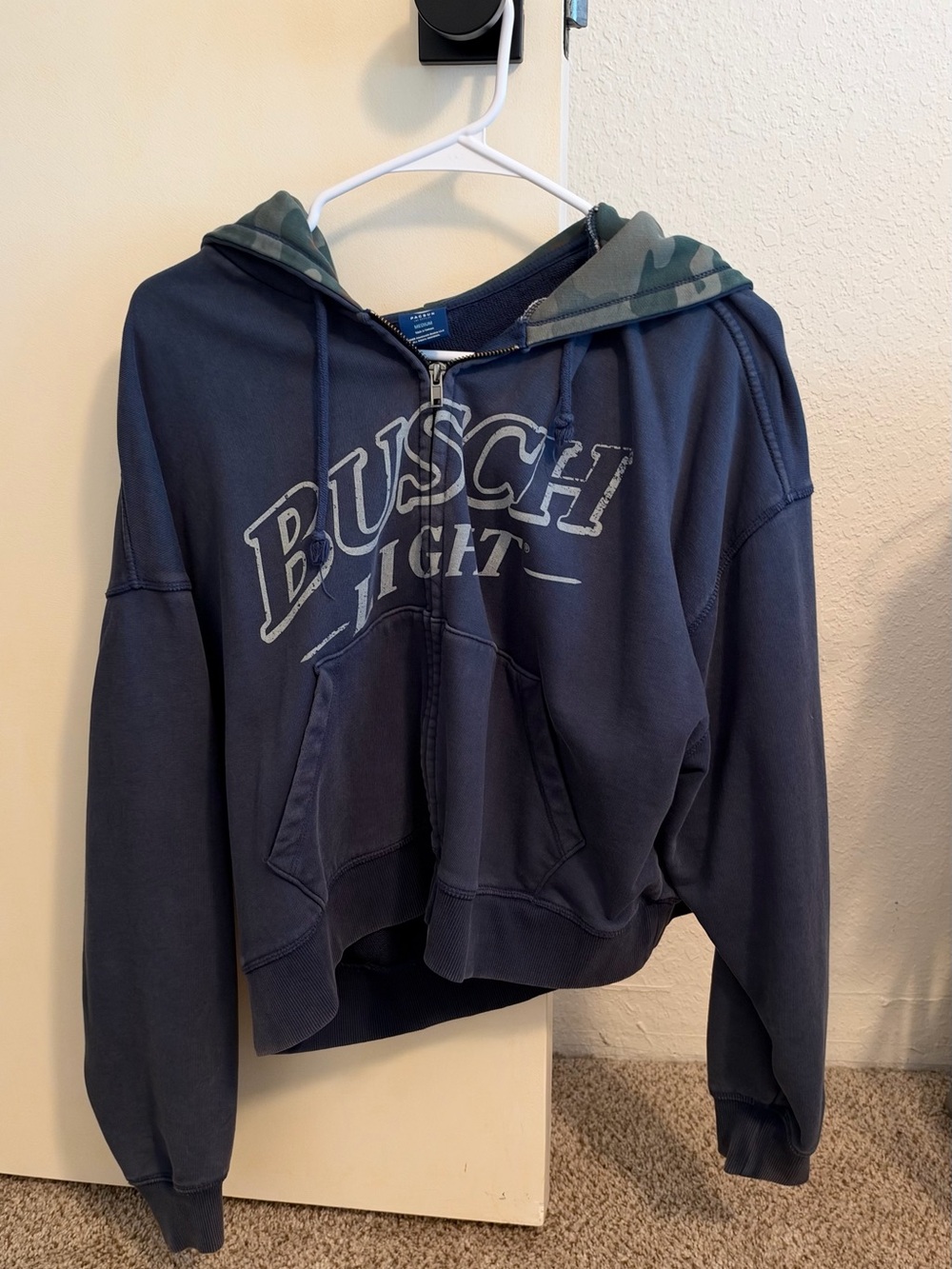 PacSun Navy Cropped Hoodie with Camo Hood